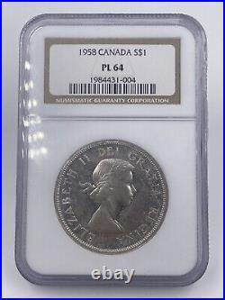 1958 Canada Silver Dollar NGC PL 64