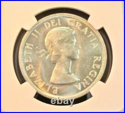1958 Canada Silver Dollar Totem Pole Elizabeth II Ngc Ms 64 Beautiful Bright Bu