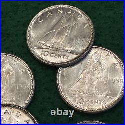 1958 Canada Silver Ten Cents Original Gem BU Roll of 50 Coins 1958 Canada Silver Ten Cents Original Gem BU Roll of 50 Coins
