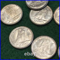 1958 Canada Silver Ten Cents Original Gem BU Roll of 50 Coins 1958 Canada Silver Ten Cents Original Gem BU Roll of 50 Coins