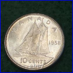 1958 Canada Silver Ten Cents Original Gem BU Roll of 50 Coins 1958 Canada Silver Ten Cents Original Gem BU Roll of 50 Coins