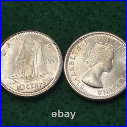 1958 Canada Silver Ten Cents Original Gem BU Roll of 50 Coins 1958 Canada Silver Ten Cents Original Gem BU Roll of 50 Coins