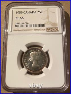 1959 Canada 25 Cents NGC PL 66 Proof-Like! Silver! Only 1 In Higher Grades