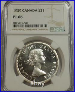 1959 S$1 Dollar Elizabeth II Canada Ngc Pl 66(semi-cam) Rarity R5 High Grades 1959 S$1 Dollar Elizabeth II Canada Ngc Pl 66(semi-cam) Rarity R5 High Grades