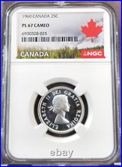1960 Canada Silver 25 Cents Elizabeth II Ngc Pl 67 Cameo Extremely Rare Top Pop