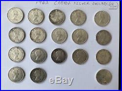 1962 Canada 1$ Silver dollar Elizabeth II Lot Of 18 Coins