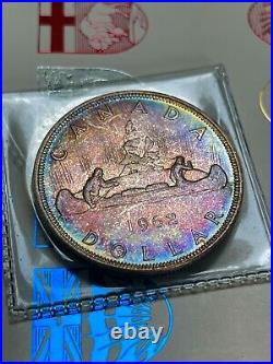 1962 Canada Silver Dollar GEM BU (Technicolor Toned) Original Natural Toning
