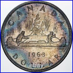1963 Canada 1 Dollar Silver Bu Unc Bold Blue Color Toning Amazing Gem (mr)