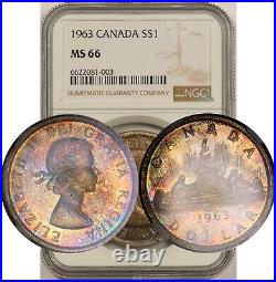 1963 Canada $1 NGC MS 66 Silver Dollar Multi Color Tone