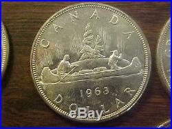 1963 Canada Silver Dollar Choice BU Roll, Original 20 Coins Canadian. 800 Silver