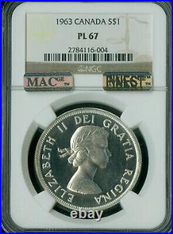 1963 Canada Silver Dollar Ngc Pl-67 Pq Mac Finest Grade Mac Spotless