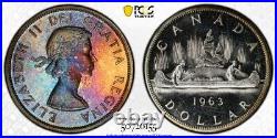 1963 Canada Silver Dollar, PCGS Proof Like MS 66 Trueview- Rainbow Toned 1963 Canada Silver Dollar, PCGS Proof Like MS 66 Trueview- Rainbow Toned