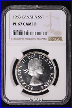 1963 Silver 1 DOLLAR ELIZABETH II CANADA KM#54 NGC PL 67 CAMEO