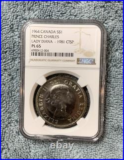 1964 Canada $1 Prince Charles Lady Diana 1981 Counterstamp Silver NGC PL65 Wacks