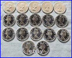 1964 Canada $1 Silver Dollar. 800 Silver Proof Like (lot Of 17 Coins)