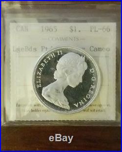 1965 Canada Silver Dollar Lrgbds/pnt 5 Iccs Pl-66 & Heavy Cameo Trends $600