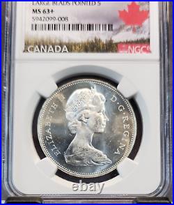 1965 Canada Silver 1 Dollar Large Beads Pointed 5 Ngc Ms 63+ Rare Non Pl Variety