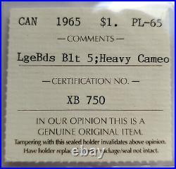 1965 Canada Silver Dollar Large Beads-blunt 5 Certified Pl65 Heavy Cameo