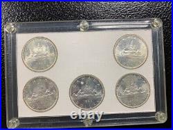 1965 Canada Silver Dollar RARE SET All 5 Types Brilliant Uncirculated Encased