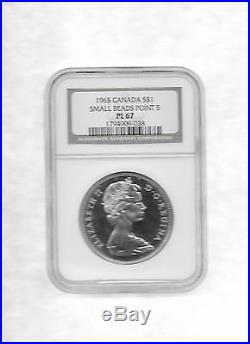 1965 Canada Silver Dollar Voyaguer Small Beads Blunt 5 Ngc Pl-67