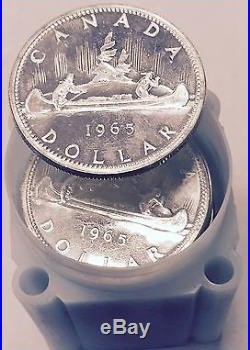 1965 Canadian Silver Dollar Cannoe AU-UNC roll. (s10)