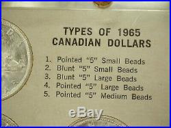 1965 Canadian Silver Dollar Set with 5 Different Varieties CANADA W Capitol Case