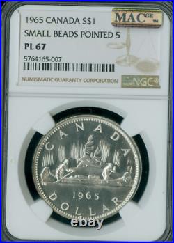 1965 S1$ Dollar Elizabeth-ii Canada Ngc Pl67 Small Beads Point 5 Type-1 Rare R6