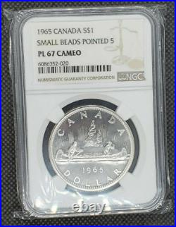 1965 (Small Beads, Pointed 5) Canada Silver $1 NGC PL67 Cameo
