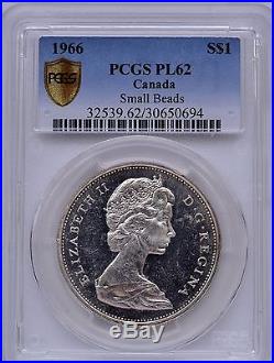 1966 $1 Canada PCGS PL62 Prooflike, Small Beads Silver Dollar R081