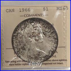 1966 Canada Silver Dollar ICCS MS65 Large Beads Variety