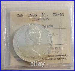 1966 Large Beads CANADA SILVER DOLLAR CERTIFIED MS65 1 DOLLAR COIN