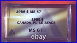 1966 MS67 Canada Silver Dollar PL LG Beads Gem