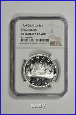 1966 S$1 Canada Silver Dollar Large Beads NGC PL 66 Ultra Cameo