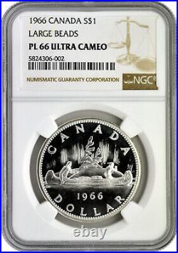 1966 Silver Canada Dollar $1 Large Beads NGC PL 66 Ultra Cameo POP 6/2