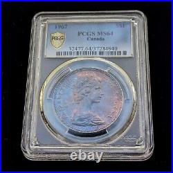 1967 $1 Canada PCGS MS-64 Vibrant Rainbow Toning PCGS Graded True View Toner