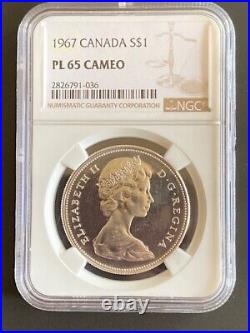1967 Canada $1 Dollar NGC PL65 Cameo. Large Silver! Gem BU