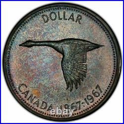 1967 Canada Goose Silver Dollar Pcgs Pl65 Color Monster Deep Toned Unc