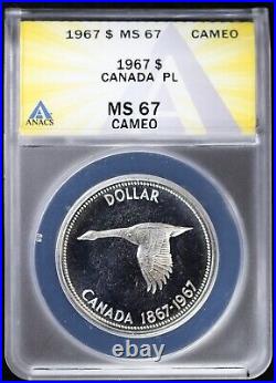 1967 Canada Proof-Like Silver Dollar ANACS MS67 PL CAMEO Goose High Grade KM# 70