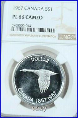 1967 Canada Silver 1 Dollar Flying Goose Centennial Ngc Pl 66 Cameo Frosty
