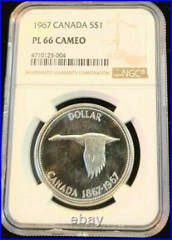 1967 Canada Silver 1 Dollar Flying Goose Centennial Ngc Pl 66 Cameo Scarce