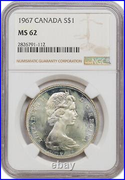 1967 Canada Silver $1 Goose Ngc Ms62 High Grade Toned