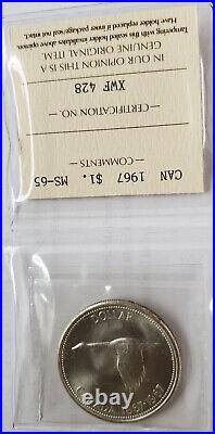 1967 Canada Silver Dollar Certified Ms65 Queen Elizabeth II 1 Dollar