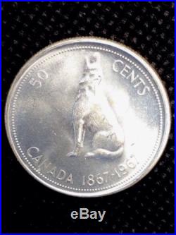 1967 Canada Uncirculated Hollowing Wolf Silver 50 Cent Half Dollar Awesome