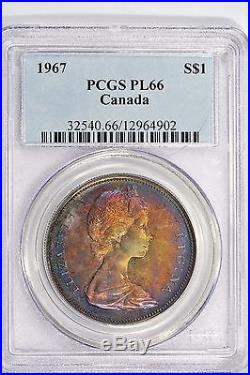 1967 Canadian Silver Dollar PCGS PL66 Super Rainbow Toned Colorful Toning