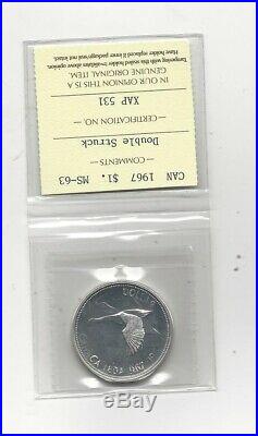 1967 Double Struck, ICCS Graded Canadian Silver Dollar MS-63