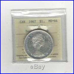 1967 Double Struck, ICCS Graded Canadian Silver Dollar MS-64