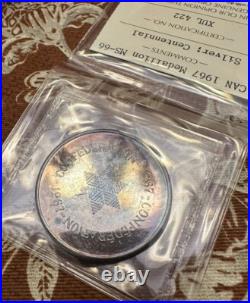 1967 MS-66 Silver Canadian Centennial Gem Rainbow Toner. 925 Iccs 1967 MS-66 Silver Canadian Centennial Gem Rainbow Toner. 925 Iccs