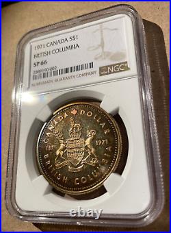 1971 Canada $1 British Columbia NGC SP 66 Nice Golden Toned Silver W. Case