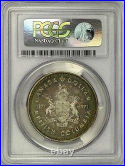 1971 Canada British Columbia Silver Dollar PCGS SP67 Attractive Colorful Toning