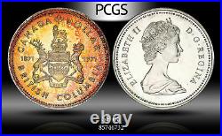 1971 Canada Silver Dollar British Columbia Pcgs Sp66 Unc Monster Toned Obverse